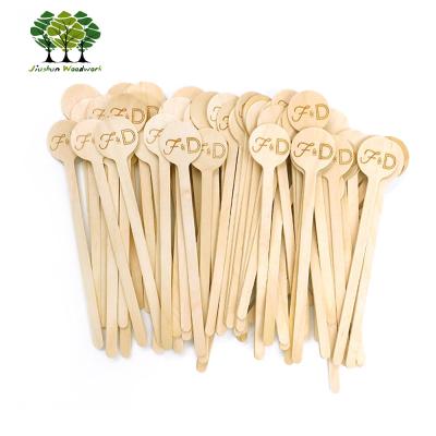 China Disposable Round Head Wooden Coffee Stick With Stamped Logo for sale