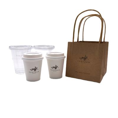 China Recyclable Plastic Coffee Paper Cup Juice Size Takeaway Kraft Paper Cup Customized Bag for sale