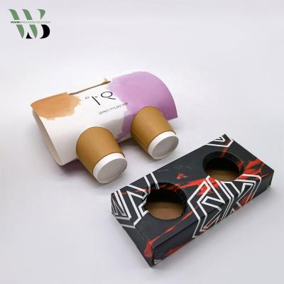 China Recycled Materials Customized Hot Print Takeaway Paper Cups Carrier Foldable Paper Cup Holder 2 Store. for sale