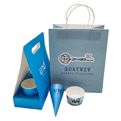 China Disposable Ice Cream Packaging Custom Printed Paper Cup Plastic Cup Take Away Bag for sale