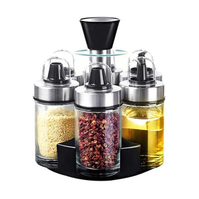 China Sustainable Hot Selling Spinning Spice Rack With 6 Clear Glass Spice Jar Set For Herbs for sale