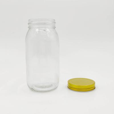 China Sustainable 24 oz 750ml Mason Jar With Metal Lid Glasses / Wide Mouth Glass Jam Peanut Butter Jar for sale