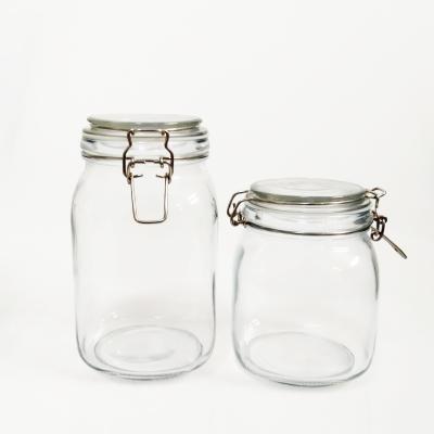 China 1000ml 1500ml Sustainable Reusable Clasp Sealed Glass Container Canister Storage Jars for sale