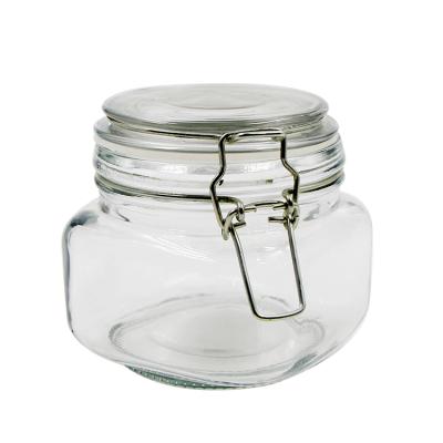 China High Quality Sustainable and Round Airtight Storage Square Square Glass Jar with Clip Lid for Jam for sale