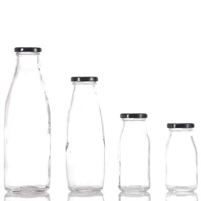 China Freshness Preservation 250ml 300ml 500ml 1L Clear Juice Bottle Glass Milk Bottle With Metal Lid Drink Bottle for sale