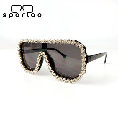 China Fashion Sunglasses Sparloo CE UV400 Flat Surface Square 1783 Diamond Mens Rhinestone Sunglasses Wholesale for sale