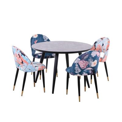 China Stable Round Black Table Flower Cheap Fabric Chair Small Dining Table Set 4 Chairs for sale