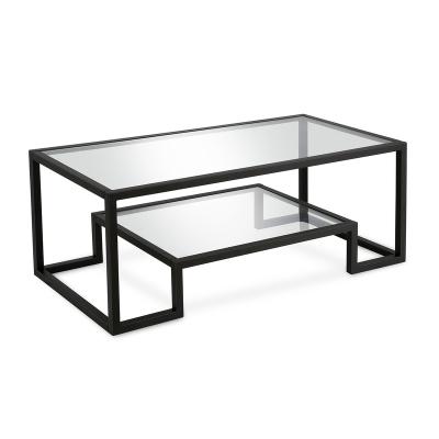 China New Design Stable Living Room Rectangle Glass Top Durable Sofa Side End Table Clear Coffee Table With Shelf for sale