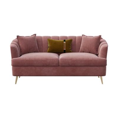 China New pink fabric upholstered furniture living room sofas sleeper soft two seaters sofa comfortable model for sale