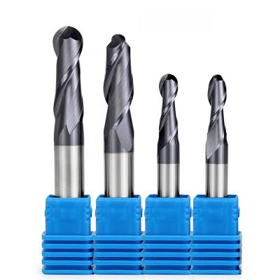 China Solid Carbide 2 Hertz HRC55 Alloy Steel 2 Flute Ball Nose Cutter Milling Cutters For Coating Metals CNC Carbide End Mill Cutter Tool for sale