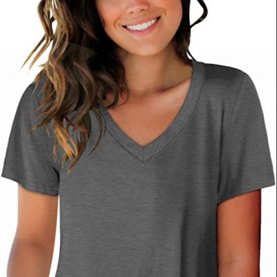 China Breathable 2021 Summer Tops Basic V-Neck Short Sleeve Women Stitches Casual T-Shirt for sale