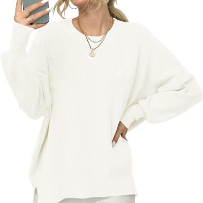 China 2021 Anti-Wrinkle Women Solid Color Pullover Jumper Tops Casual Oversize Side Bat Wing Crewneck Long Sleeve Jumper Tops for sale