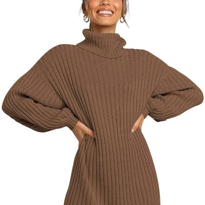 China 2021 New Style Anti-wrinkle Oversized Casual Loose Knit Turtle Neck Sweater Dress Women for sale