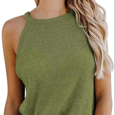 China Anti-Wrinkle 2021 Sleeveless High Neck Tank Tops Summer Autumn Loose Knitted Solid Color Girls' Vests and Vests Sweater Women for sale