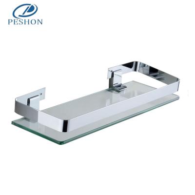 China Rust resistant; new design; Good Quality Bathroom Accessories Brass Classic Corner Design Wall Mount Glass Shelf With Towel Rack for sale