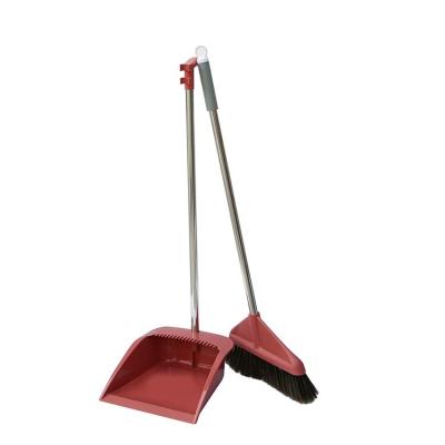 China Factory Direct Sale Stainless Steel Long Round Handle Plastic Broom Dustpan Set for sale