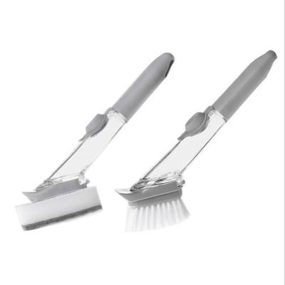 China Durable Portable Dishwashing Detergent And Pot Brush Two In One Kitchen Dishwashing Brush Long Handle Hydraulic Pot Brush for sale