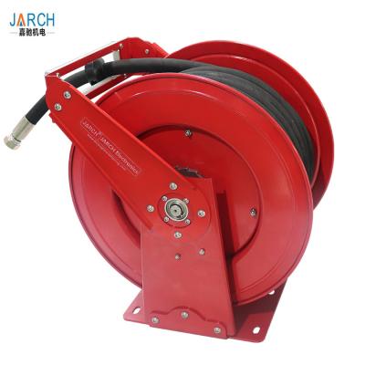 China Heavy Duty Rewind Retractable Hose Reel Dual Pedestal Oil Hose Reel Spring Steel Swivel for sale