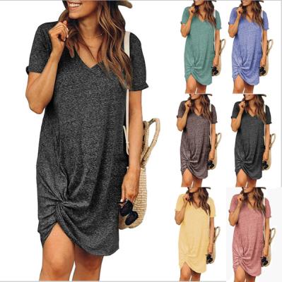 China Amazon Summer Trade Border Women's Dress Breathable Edge Slap Collar Short Round Sleeve Side Tied Dress for sale