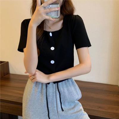 China Summer New Breathable Cardigan Women's Short Button Sleeve Knit Women's Slim Commercial Women's Top for sale