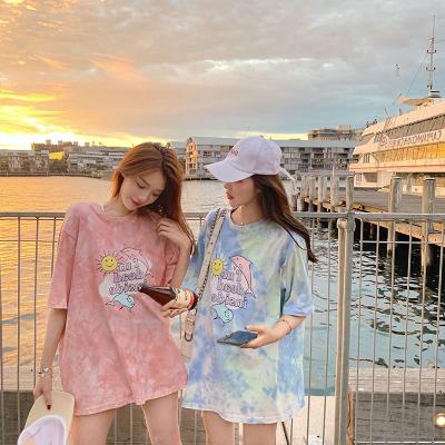 China Breathable tie-dye cartoon print summer wear new Korean women's loose short sleeve T-shirt women's trade for sale