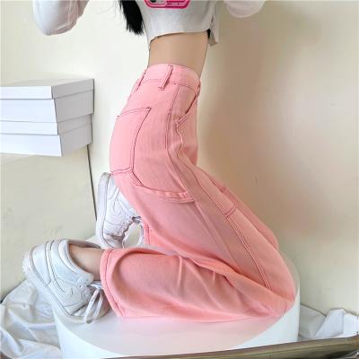 China Viable women's fashion jeans spring summer pink Korean women's high waist high wide leg loose casual pants for sale