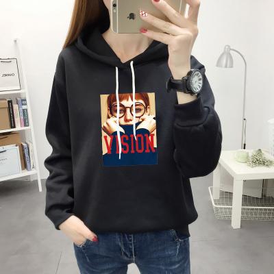 China Breathable Black Sweatshirts Cartoon Printed Men's And Women's Coats Long Sleeve Simple Loose Hoodie Tops for sale