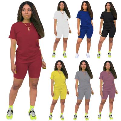 China High Quality Plus Size Women's Breathable Short Sleeve Suit Crewneck Two Piece Tops And Shorts for sale