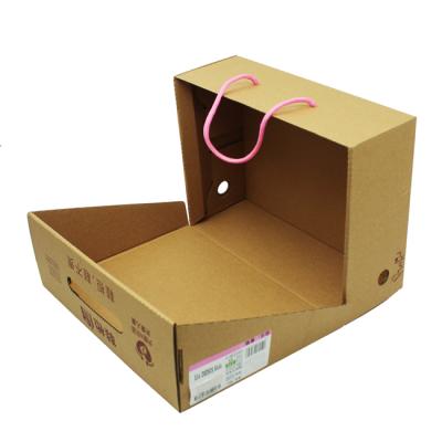 China Recyclable Custom Design Private Label Printed Brown Corrugated Paper Shoe Box With PP Rope Handle for sale