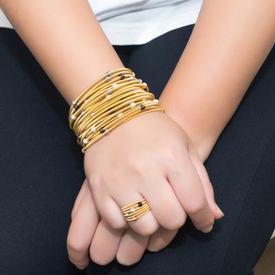 China Free Sample 2020 High Quality Amoryubo Wholesale Stainless Steel Gold Plated Spring Fashion Beaded Bracelet Set Handmade For Women for sale