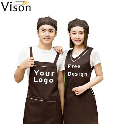 China Chinese factory casual supply printed chef acrylic pants apron whit polyester apron women barber tub shirt coat uniform jacket for sale