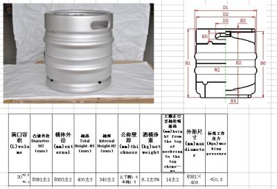 China German Standard 30L DIN Keg With FDA And LFGB , Empty Beer Keg for sale