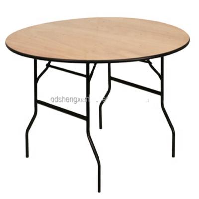 China Traditional 6ft 8ft 6' 8' Wooden Round Banquet Table Metal Frame Folding Banquet Wedding Table For Hire for sale