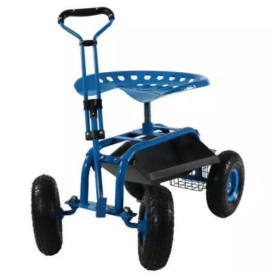 China Tools Rolling Garden Cart With Handlebar 360 Swivel Seat And Basket for sale