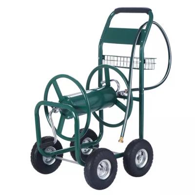 China Adjustable Heavy Duty Garden Water Hose Reel Cart 300FT Yard Planting With Basket for sale