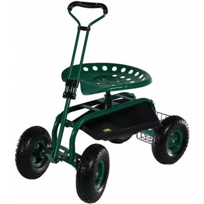 China Tools Garden Trolley Work Seat Tool Trolley Adjustable Rolling Gardening Basket for sale