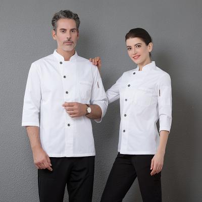 China Thick OEM Customized Logo Chef Uniform Restaurant For Kitchen Clothes Three Quarter Sleeve Chef Clothes for sale