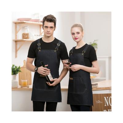 China Good Cleaning Sale Accept Logo Cowboy Antifouling Chef Apron Customized Denim Hanging Buckle Cheap Kitchen Aprons For Cafe for sale