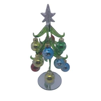 China Custom Glass Xmas Tabletop Gifts Holiday Decorations Ornaments Custom Glass Christmas Tree For Business for sale