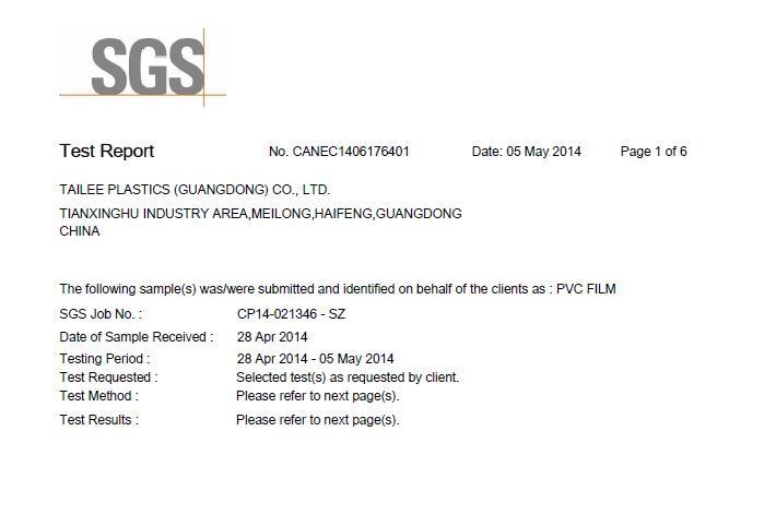 SGS - HK FOR RAIN INDUSTRIAL LIMITED