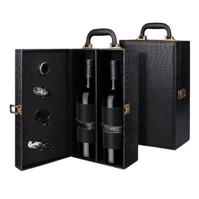 China Customized Shape Engraved Double Red Wine Packing Box Leather Pu For Craft for sale