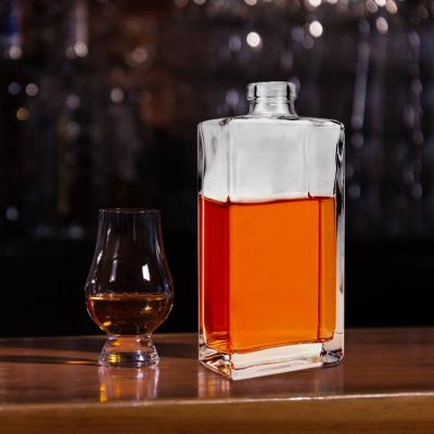 China 500ml High Square Clear Glass Bottle for Soda Custom Cork Vodka Whiskey Brandy Bottle for sale