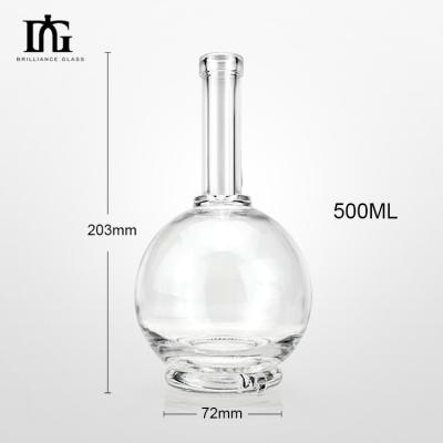 China Glass Bottle 500ml Long Neck Round Bottom Custom Empty Alcohol Bottle for Whiskey Vodka for sale