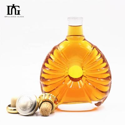 China Glass Collar 500ml Brandy Wine Gin Rum Whiskey Alcohol Bottle with Cork and Screw Cap for sale