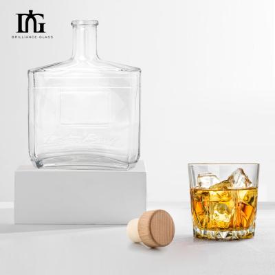 China Glass Body Material 700ml Square Bottle for Custom Gin Rum Brandy Vodka Glass Wine for sale