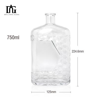 China Custom Raised Bottom Super Flint Glass Square Bottle for Spirit Whisky Vodka Gin Tequila for sale