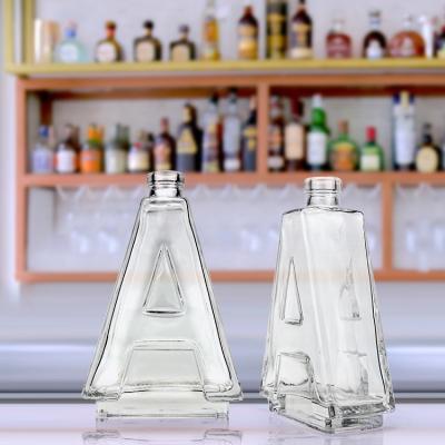 China Body Material Glass Unique Custom A Shape Clear Glass Spirit Drink Bottle 500ml 700ml for sale