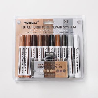 China Felt Tip Pens Wood Scratch Repair Kit Furniture Touch Up Markers 10Colors sets Furniture Scratch Restoration Marker Set Home Yongli 10+10colors for sale