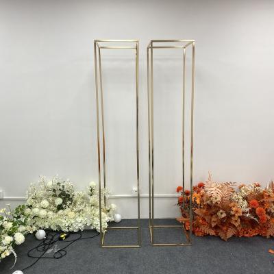 China Wedding Cheap Price Square Gold Wedding Flower Stand Metal Flower Stand Wedding Centerpieces Floor Flower Stand For Wedding for sale