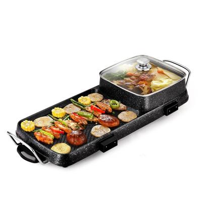 China Hotel Hot Selling Multifunction Aluminum Electric BBQ Grill Pan with Hot Pot for Sauté Fry Korea Indoor Griddle for sale